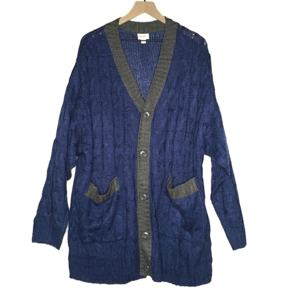 Lularoe Lucille Cardigan‎ Sweater Blue Grey L Oversized Button Front - Picture 1 of 6